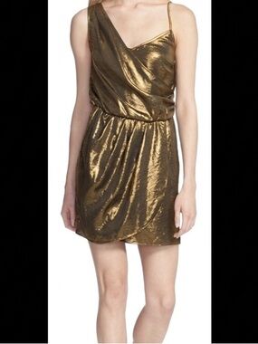 Metallic Gold One Shoulder Dress